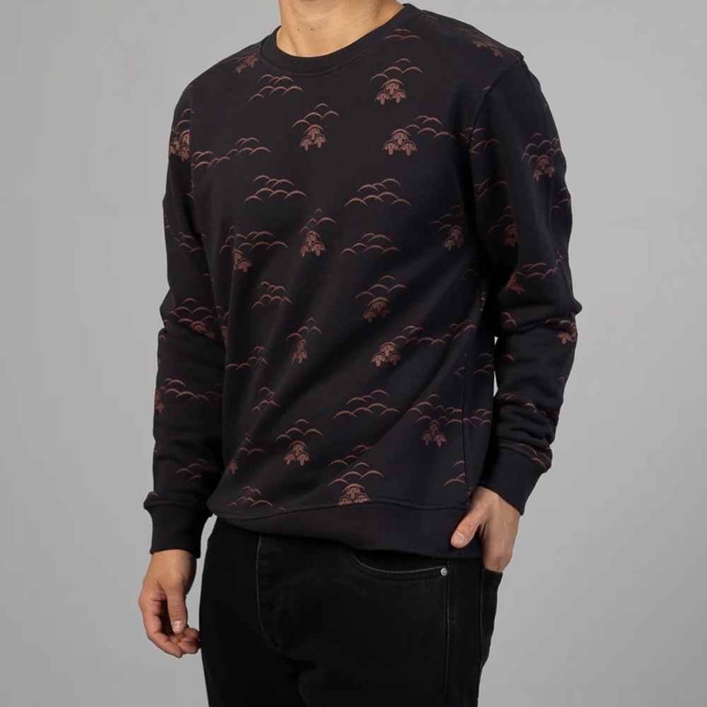 ID Menswear Japanese Kiri Pattern Print Sweatshirt Navy size Small